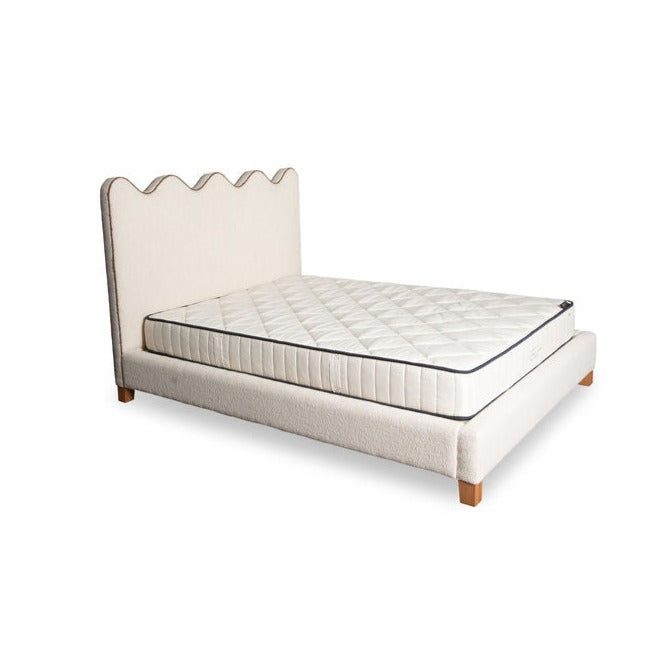 Side view of Evie Bed with Scallop headboard in cream by Rue and Williams Customize your fabric and size easily an alternative to Bob Williams Mitchell God