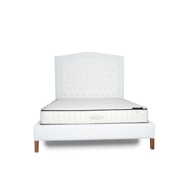 Front View of The Joy Bed by Rue and Williams with tufting an alternative to Bob Williams Mitchell Gold Customize your fabric and size
