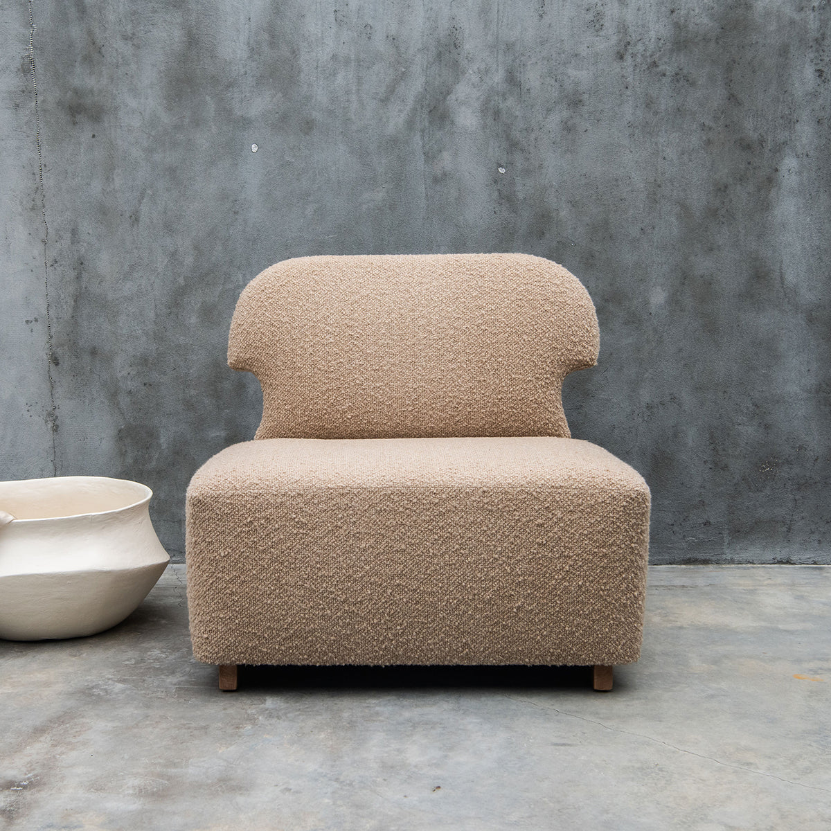 Rue and Williams boucle chair next to basket by Rue & Williams