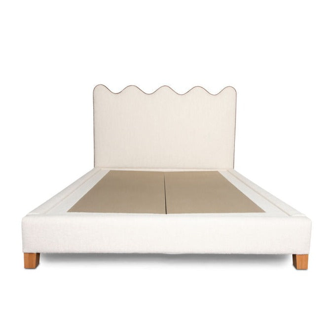Front view of Evie Bed with Scallop headboard in cream by Rue and Williams Customize your fabric and size easily an alternative to Bob Williams Mitchell God